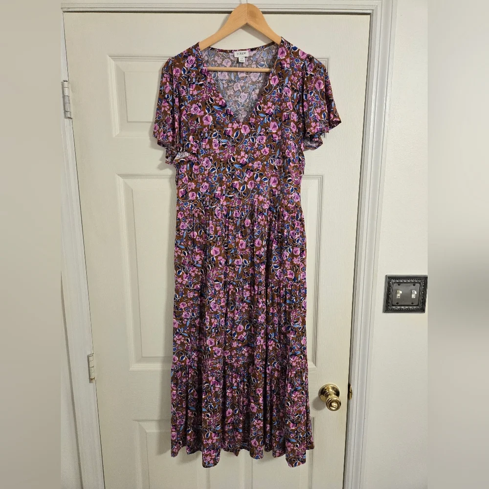 J. Crew Floral Pink , Brown And Blue Maxi Dress Size 12